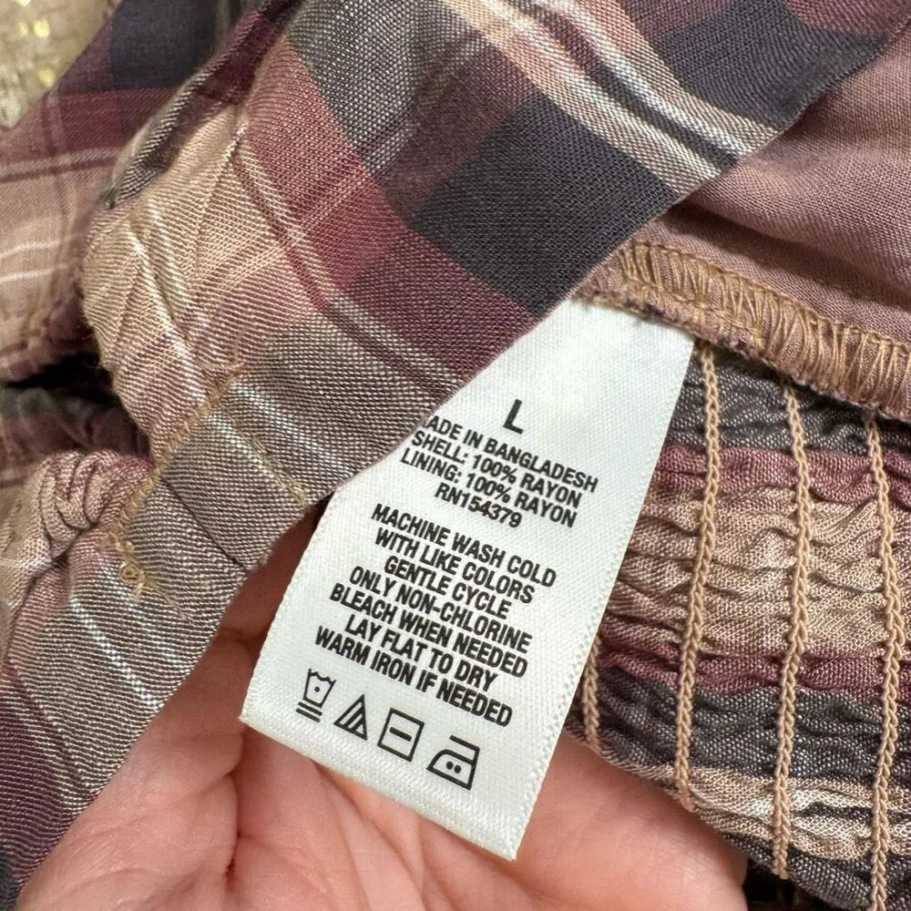 Aeropostale Maroon Tan Long Sleeve Plaid Double-Keyhole Crop Top L NWT